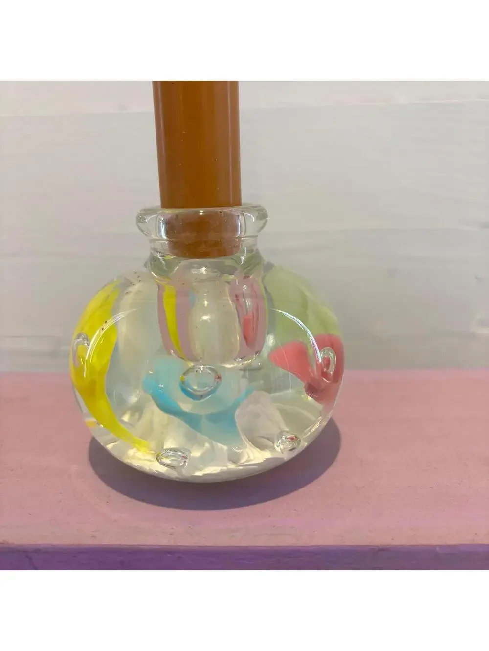Joe St Clair Flower Art Glass Candleholder Paperweight